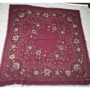 Specialty House Wool Scarf Womens OS Burgundy Excellent Floral Metallic Vintage